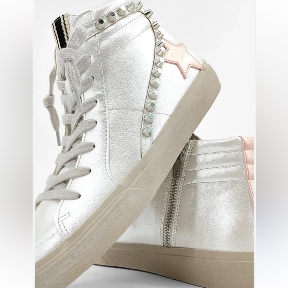 Shu Shop Riri Metallic Pearl Studded Hi Top Sneakers Pink Star 8.5